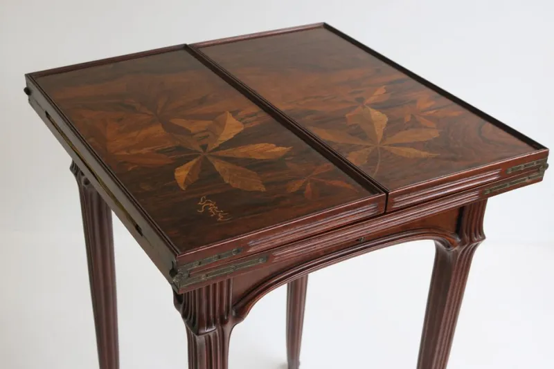 Pamono Art Nouveau French Game Table in Chestnut by Emile Gallé, 1905> Game Tables