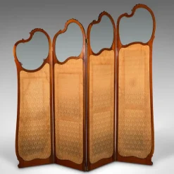 Pamono Art Nouveau French Walnut and Glass Screen, 1890s><noscript><img width=