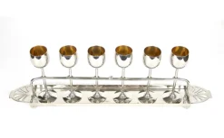 Pamono Art Nouveau Gilt Liquor Set from WMF, Germany, 1910s, Set of 7><noscript><img width=