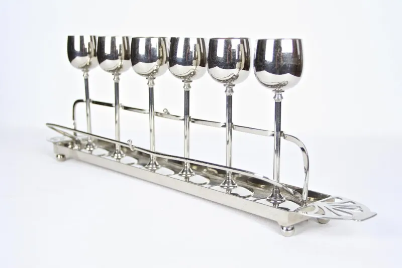 Pamono Art Nouveau Gilt Liquor Set from WMF, Germany, 1910s, Set of 7> Glassware