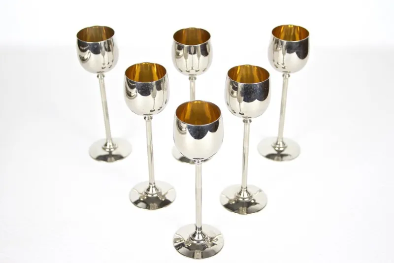 Pamono Art Nouveau Gilt Liquor Set from WMF, Germany, 1910s, Set of 7> Glassware