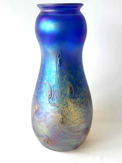 Pamono Art Nouveau Glass Vase in Blue Iridescent by Loetz> Tabletop