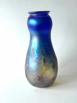 Pamono Art Nouveau Glass Vase in Blue Iridescent by Loetz> Tabletop