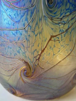 Pamono Art Nouveau Glass Vase in Blue Iridescent by Loetz><noscript><img width=