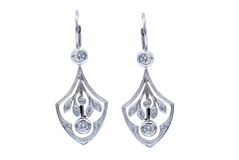 Outlet Pamono Art Nouveau Gold Earrings with Diamonds, Austria-Hungary, Early 20th Century, Set of 2