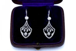 Outlet Pamono Art Nouveau Gold Earrings with Diamonds, Austria-Hungary, Early 20th Century, Set of 2