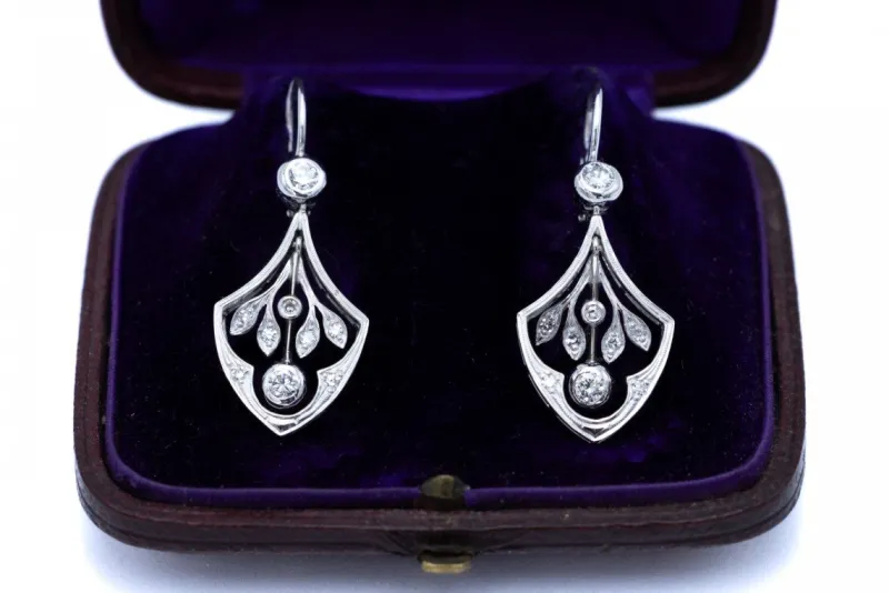 Outlet Pamono Art Nouveau Gold Earrings with Diamonds, Austria-Hungary, Early 20th Century, Set of 2