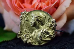 Pamono Art Nouveau Gold-Plated Brooch by Edropsy for Maison Savard, 1903><noscript><img width=