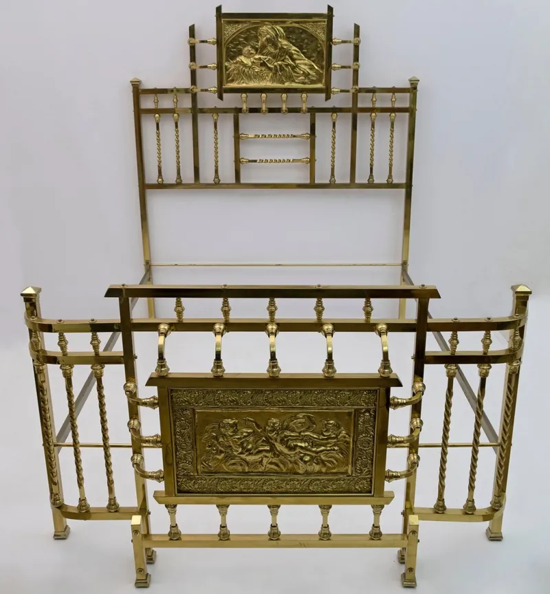 Pamono Art Nouveau Italian Double Bed Brass, 1900s> Beds & Bedroom Sets