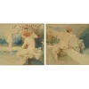Pamono Art Nouveau Nude Watercolor Paintings by A. Crommen, 1918, Set of 2> Art Nouveau