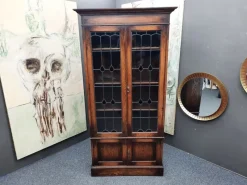 Pamono Art Nouveau Oak and Tiffany Glass Display Cabinet, 1910s