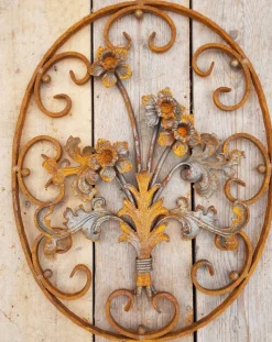 Pamono Art Nouveau Oval Wrought Iron Decoration Ornament Element with Flowers> Garden Accessories