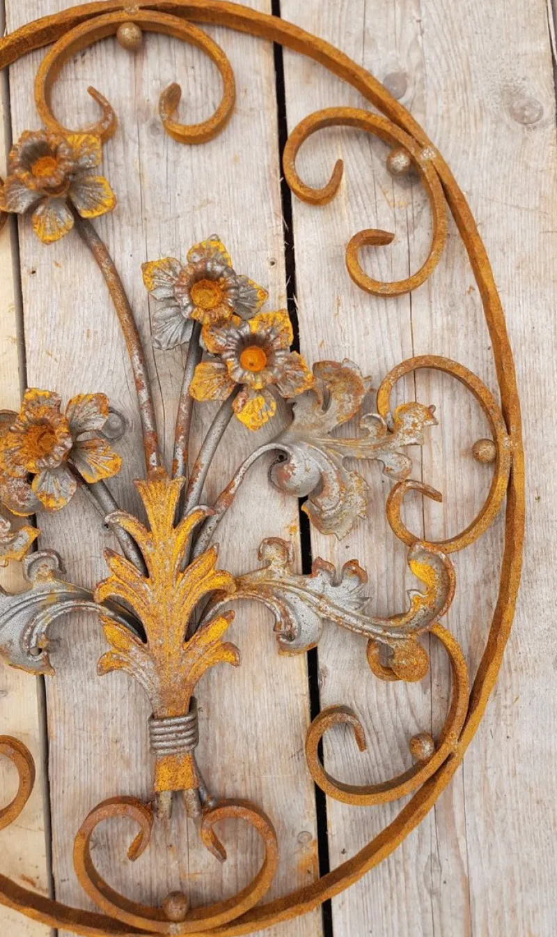Pamono Art Nouveau Oval Wrought Iron Decoration Ornament Element with Flowers> Garden Accessories