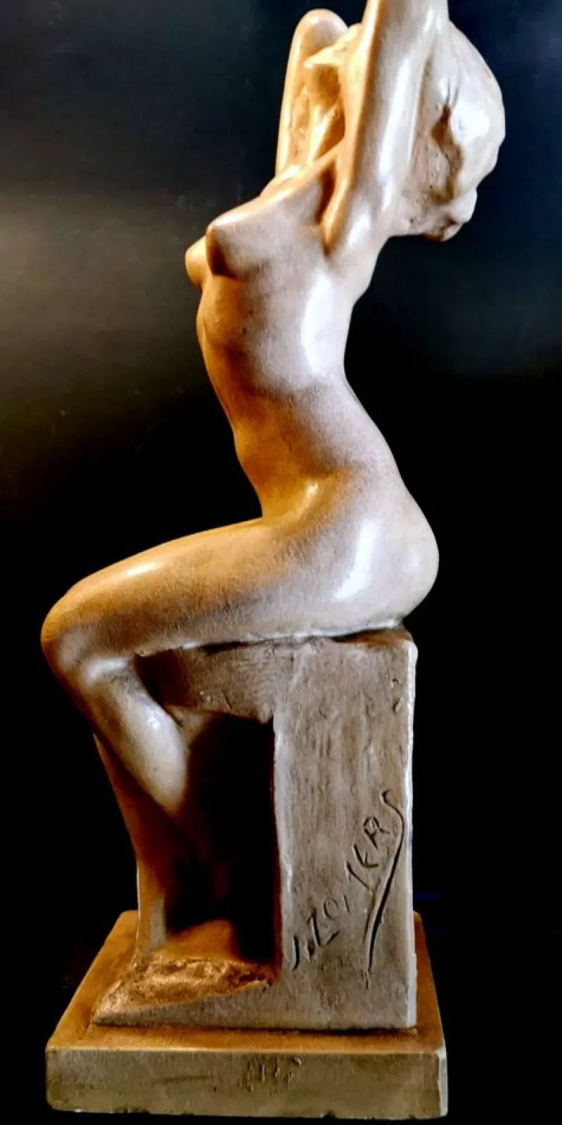Pamono Art Nouveau Patinated Plaster of Paris Sculpture by Joseph Zomers, Belgium> Art Deco
