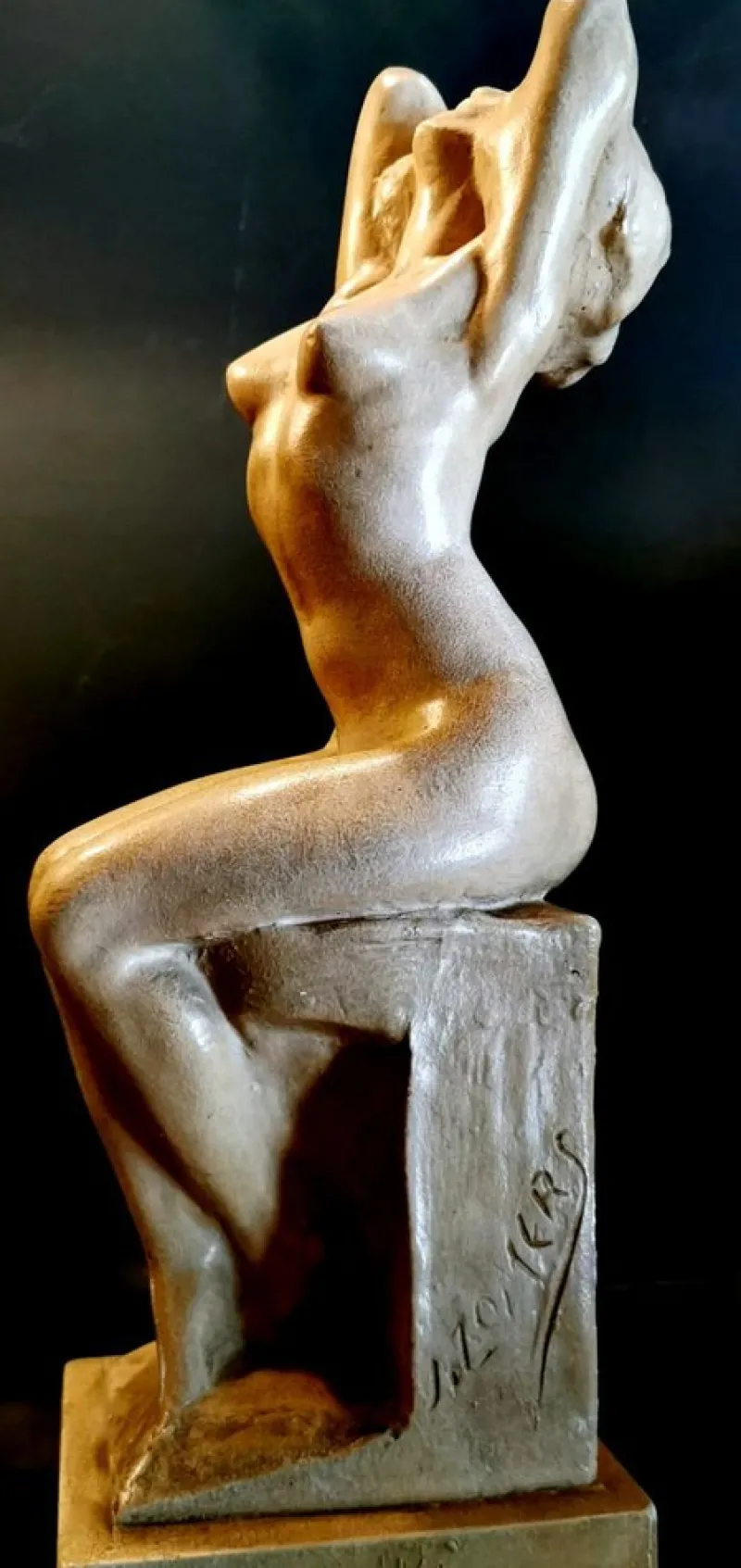 Pamono Art Nouveau Patinated Plaster of Paris Sculpture by Joseph Zomers, Belgium> Art Deco