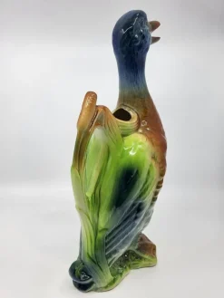 New Pamono Art Nouveau Polychrome Slip and Earthenware Duck Pitcher from Saint Clément