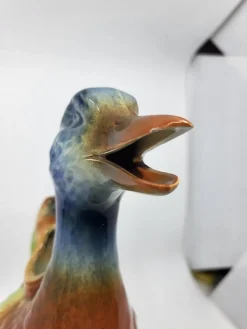 New Pamono Art Nouveau Polychrome Slip and Earthenware Duck Pitcher from Saint Clément