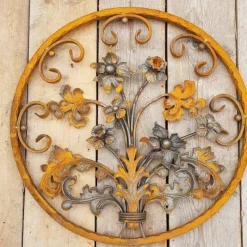 Clearance Pamono Art Nouveau Round Wrought Iron Decoration Ornament Element with Flowers