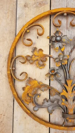 Clearance Pamono Art Nouveau Round Wrought Iron Decoration Ornament Element with Flowers