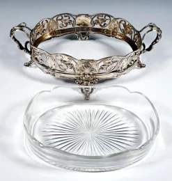Pamono Art Nouveau Silver Jardiniere with Original Glass Liner Viennese Master, 1900s><noscript><img width=