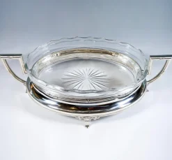 Pamono Art Nouveau Silver Jardinière with Waved Glass Liner, Germany, 1900s><noscript><img width=