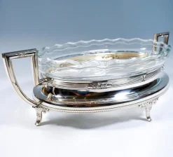 Pamono Art Nouveau Silver Jardinière with Waved Glass Liner, Germany, 1900s><noscript><img width=