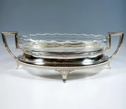 Pamono Art Nouveau Silver Jardinière with Waved Glass Liner, Germany, 1900s><noscript><img width=