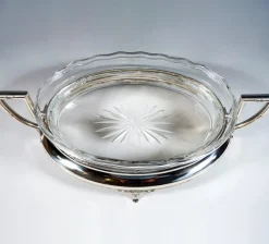 Pamono Art Nouveau Silver Jardinière with Waved Glass Liner, Germany, 1900s><noscript><img width=