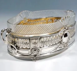 Pamono Art Nouveau Silver Jardinière with Cut Glass Liner by Wolfers Frères, Brussels, 1890s><noscript><img width=