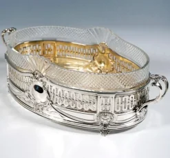 Pamono Art Nouveau Silver Jardinière with Cut Glass Liner by Wolfers Frères, Brussels, 1890s><noscript><img width=