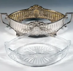Pamono Art Nouveau Silver Jardinière in Navette Form from Koch & Bergfeld, Germany, 1900s><noscript><img width=