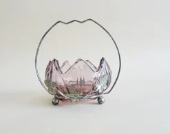 Pamono Art Nouveau Silver-Plated Sugar Bowl with Handle & Purple Glass Insert