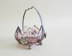 Pamono Art Nouveau Silver-Plated Sugar Bowl with Handle & Purple Glass Insert