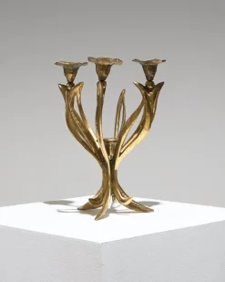 Pamono Art Nouveau Style Gilt Bronze Candlestick, 1960s
