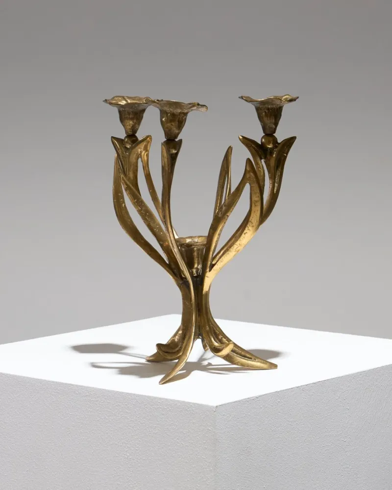 Pamono Art Nouveau Style Gilt Bronze Candlestick, 1960s