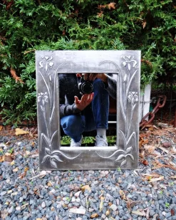 Online Pamono Art Nouveau Style Hand-Embossed Tin Wall Mirror, 1970s