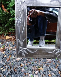 Online Pamono Art Nouveau Style Hand-Embossed Tin Wall Mirror, 1970s
