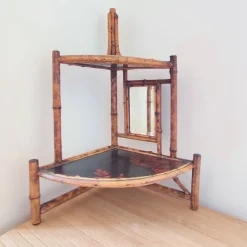 Pamono Art Nouveau Tiger Bamboo Corner Etagere with Mirror and Chinoiserie, 1890s> Shelves & Wall Units