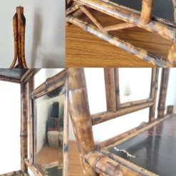 Pamono Art Nouveau Tiger Bamboo Corner Etagere with Mirror and Chinoiserie, 1890s><noscript><img width=