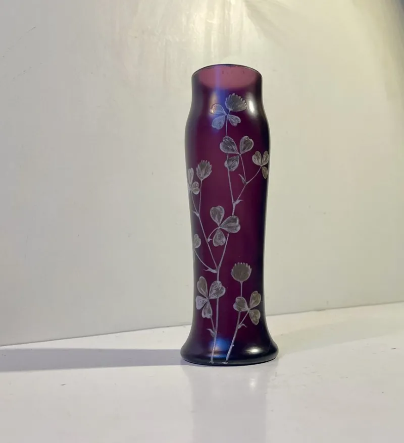 Pamono Art Nouveau Vase in Deep Purple Hand-Painted Glass, 1890s> Vases