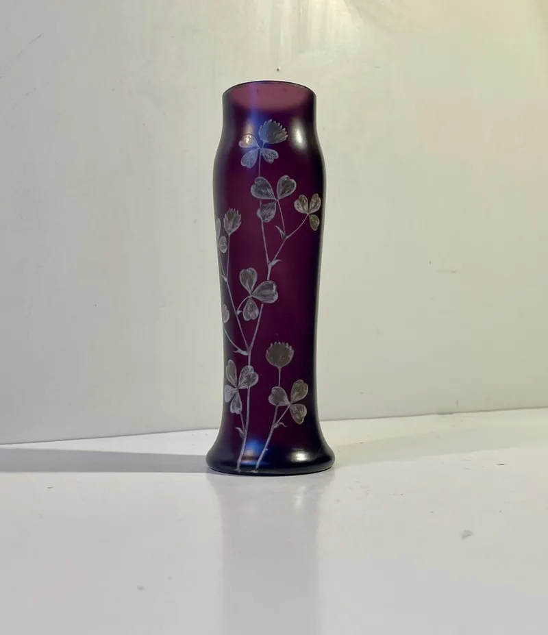 Pamono Art Nouveau Vase in Deep Purple Hand-Painted Glass, 1890s> Vases