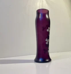 Pamono Art Nouveau Vase in Deep Purple Hand-Painted Glass, 1890s><noscript><img width=