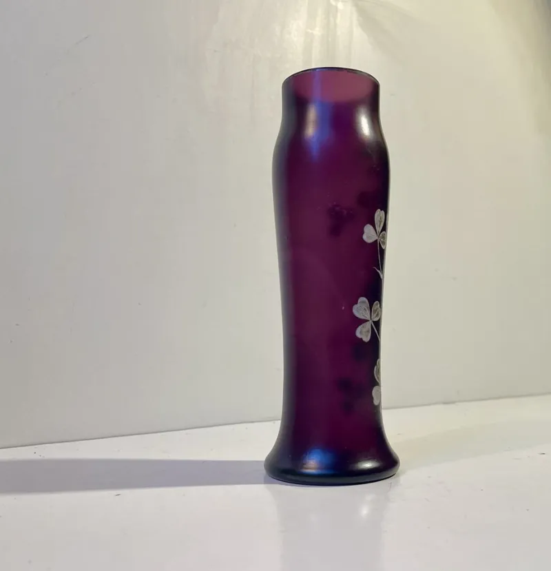 Pamono Art Nouveau Vase in Deep Purple Hand-Painted Glass, 1890s> Vases