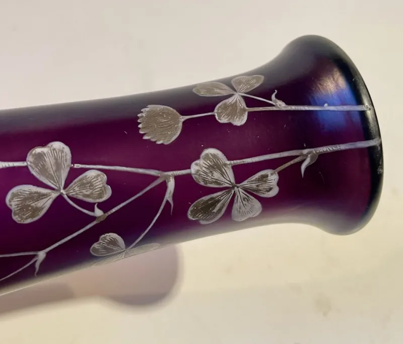 Pamono Art Nouveau Vase in Deep Purple Hand-Painted Glass, 1890s> Vases