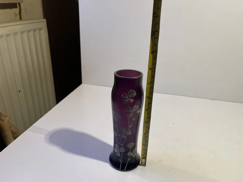 Pamono Art Nouveau Vase in Deep Purple Hand-Painted Glass, 1890s> Vases