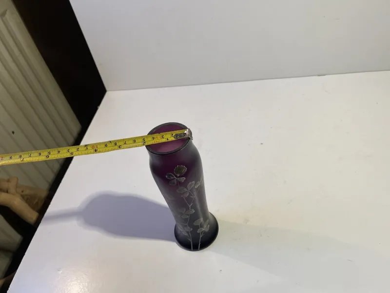Pamono Art Nouveau Vase in Deep Purple Hand-Painted Glass, 1890s> Vases