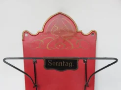 Pamono Art Nouveau Wall Newspaper Stand in Metal Bordeau Red, Black & Gold, 1890s><noscript><img width=