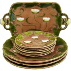 Outlet Pamono Art Nouveau Water Lily Majolica Service by Villeroy & Boch for Schramberg, Set of 10