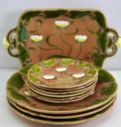 Outlet Pamono Art Nouveau Water Lily Majolica Service by Villeroy & Boch for Schramberg, Set of 10