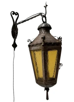 Sale Pamono Arts & Crafts Patinated Wrought Iron Lantern Wall Light, 1890s